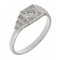 Chrysler art deco style round brilliant cut diamond engagement ring