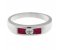 Classic channel set round brilliant cut diamond centre and ruby trilogy ring top view
