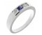 Classic channel set round blue sapphire centre and brilliant cut diamond trilogy ring