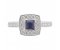 Chloe square cut blue sapphire and diamond halo cluster ring top view