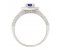 Chloe square cut blue sapphire and diamond halo cluster ring side view