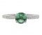 Kiss style round emerald solitaire ring with grain set diamond shoulders