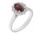 Crystal oval ruby and diamond halo cluster ring