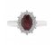 Crystal oval ruby and diamond halo cluster ring top view