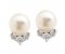 Round white pearl and diamond drop cluster earrings