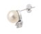Round white pearl and diamond drop cluster earrings angle