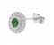 Classic round emerald and diamond halo earrings angle view