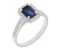 Classic claw set emerald cut blue sapphire and diamond halo cluster ring main image