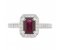 Classic claw set emerald cut ruby and diamond halo cluster ring top view