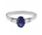 Olivia oval shape blue sapphire and pear cut diamond trilogy ring top view
