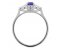 Olivia oval shape tanzanite and pear cut diamond trilogy ring side view