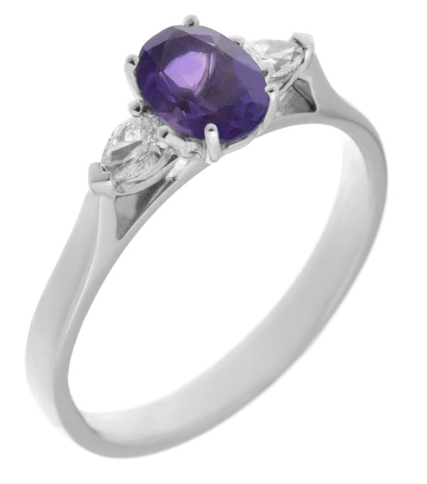 Olivia oval shape amethyst and pear cut diamond trilogy ring main image