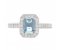 Classic claw set emerald cut aqua and diamond halo cluster ring top view