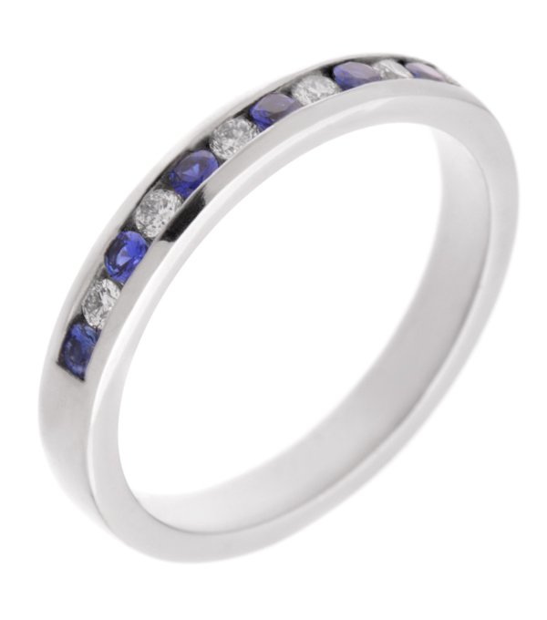 Classic channel set round blue sapphire and diamond eternity ring main image