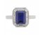 Law art deco claw set emerald cut blue sapphire and diamond halo cluster ring