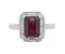 Law art deco claw set emerald cut ruby and diamond halo cluster ring top view
