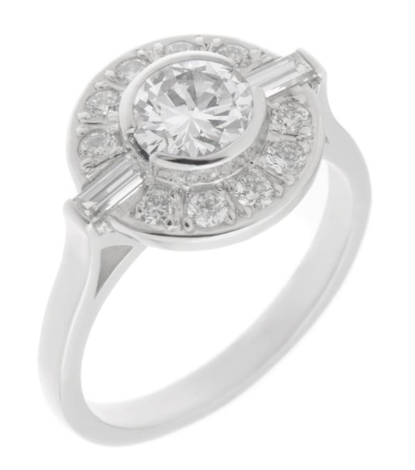 Clarice Art deco round brilliant cut diamond halo cluster ring main image