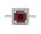 Leo Art deco style square octagon ruby and diamond halo cluster ring top view