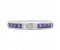 Square blue sapphire and princess cut diamond eternity ring top view