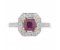 Luciana Art Deco square octagon ruby and diamond halo cluster ring top view