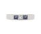 Channel set princess cut diamond centre and square blue sapphire trilogy ring top view