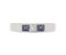 Channel set princess cut diamond centre and square blue sapphire trilogy ring top view