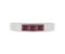 Channel set square cut ruby trilogy ring top view
