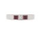 Channel set princess cut diamond and square ruby trilogy ring top view