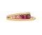 Modern Ruby, pink sapphire and diamond crossover ring top view