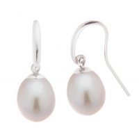 Pear shape light grey cultured river pearl drop style earrings