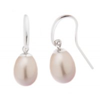 Pear shape pink cultured river pearl drop style earrings