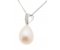 Tear drop white cultured river pearl and diamond cluster pendant side view