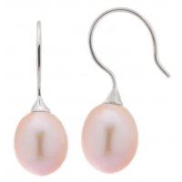 Pear shape pink cultured river pearl shepherds crook drop style earrings