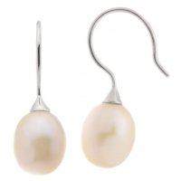 Pear shape white cultured river pearl shepherds crook drop style earrings