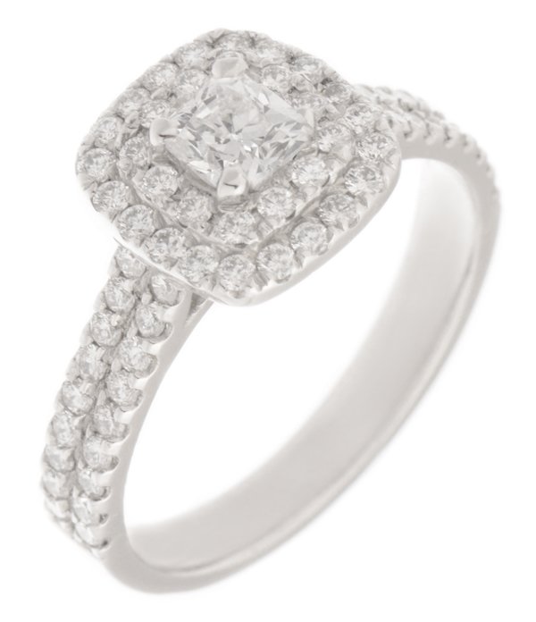 Double Halo Round Cushion Cut Diamond Cluster Double Shoulders