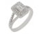 Double halo Emerald cut diamond cluster ring with round diamond set split shoulders main image