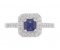 Luciana Art Deco square octagon blue sapphire and diamond halo cluster ring top view
