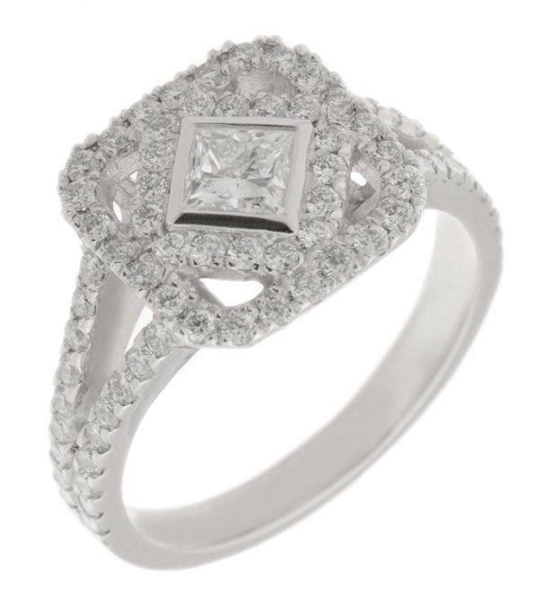 Art Deco style princess and round cut diamond cluster ring main image