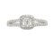 Cushion cut diamond halo engagement ring with diamond set split shoulders top view