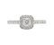 Cushion cut diamond halo engagement ring with diamond set shoulders top view