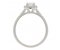 Cushion cut diamond halo engagement ring with diamond set shoulders side view