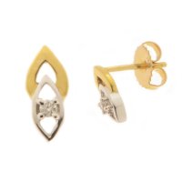 Modern teardrop shape gold and round diamond earrings