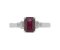 Art deco Enzo Emerald cut Ruby and baguette diamond ring top view