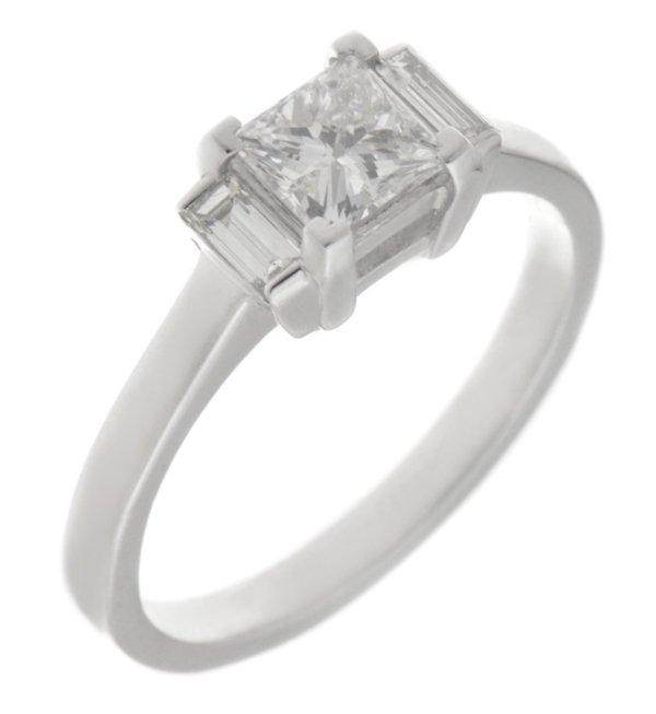 Art deco Voltaire princess and baguette cut diamond engagement ring main image