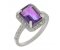 Classic emerald cut octagon Amethyst and round diamond halo cluster ring main image