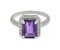 Classic emerald cut octagon Amethyst and round diamond halo cluster ring top view