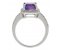 Classic emerald cut octagon Amethyst and round diamond halo cluster ring side view