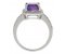 Classic emerald cut octagon Amethyst and round diamond halo cluster ring side view