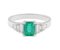 Art deco style emerald cut Colombian emerald and baguette diamond ring top view
