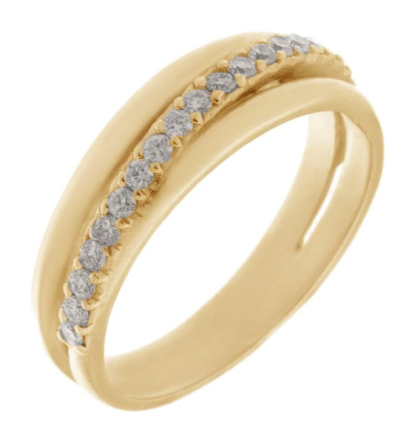 Gala modern round brilliant cut diamond designer crossover eternity ring yellow